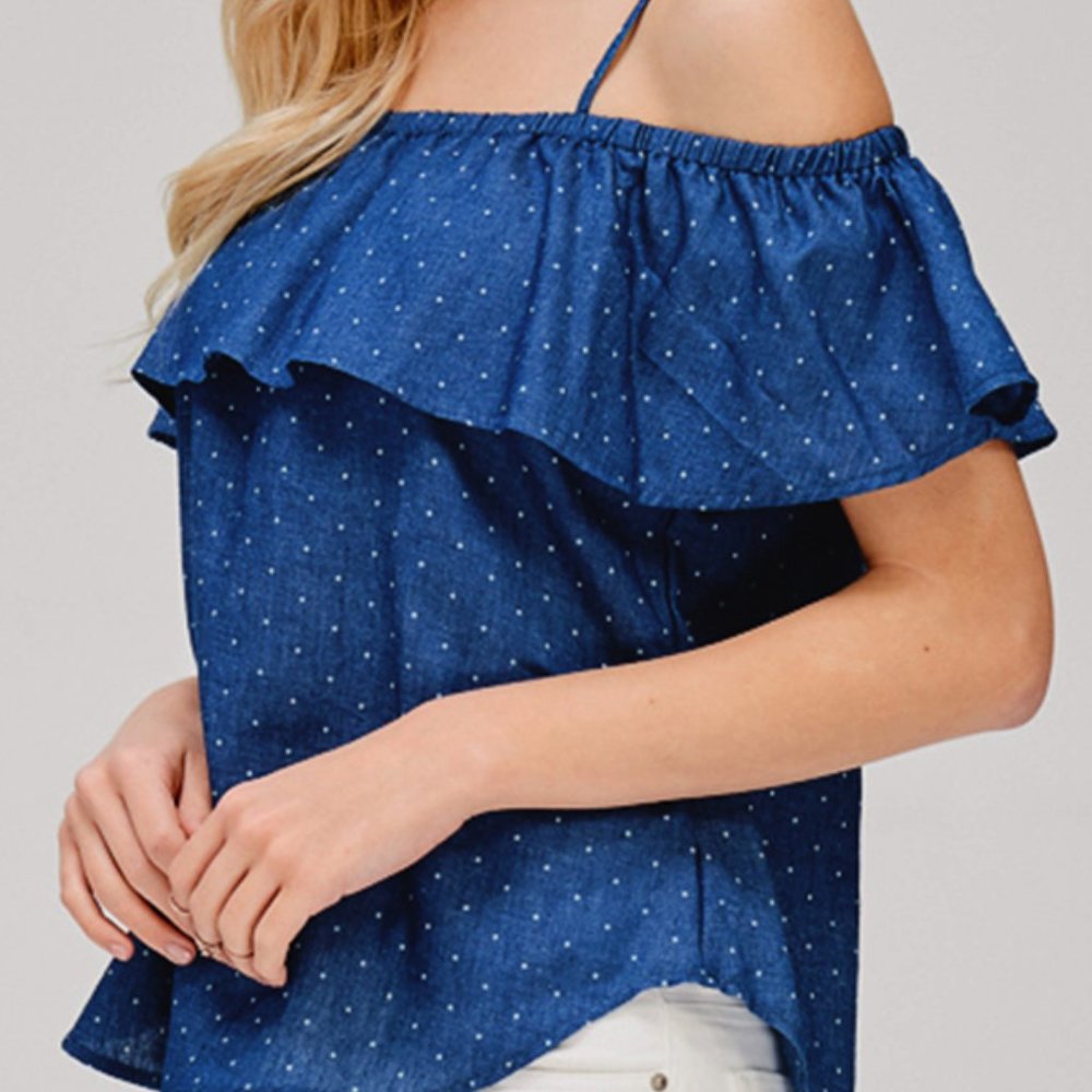 Breezy Denim Blue Polka Dot Top